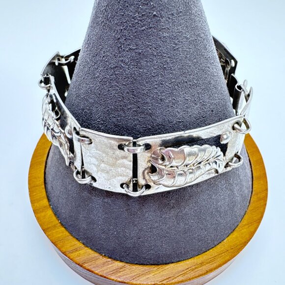 VTG Sterling Silver 925 Leaf Design Large Link Bracelet Size 7.25" Length - Picture 4 of 10